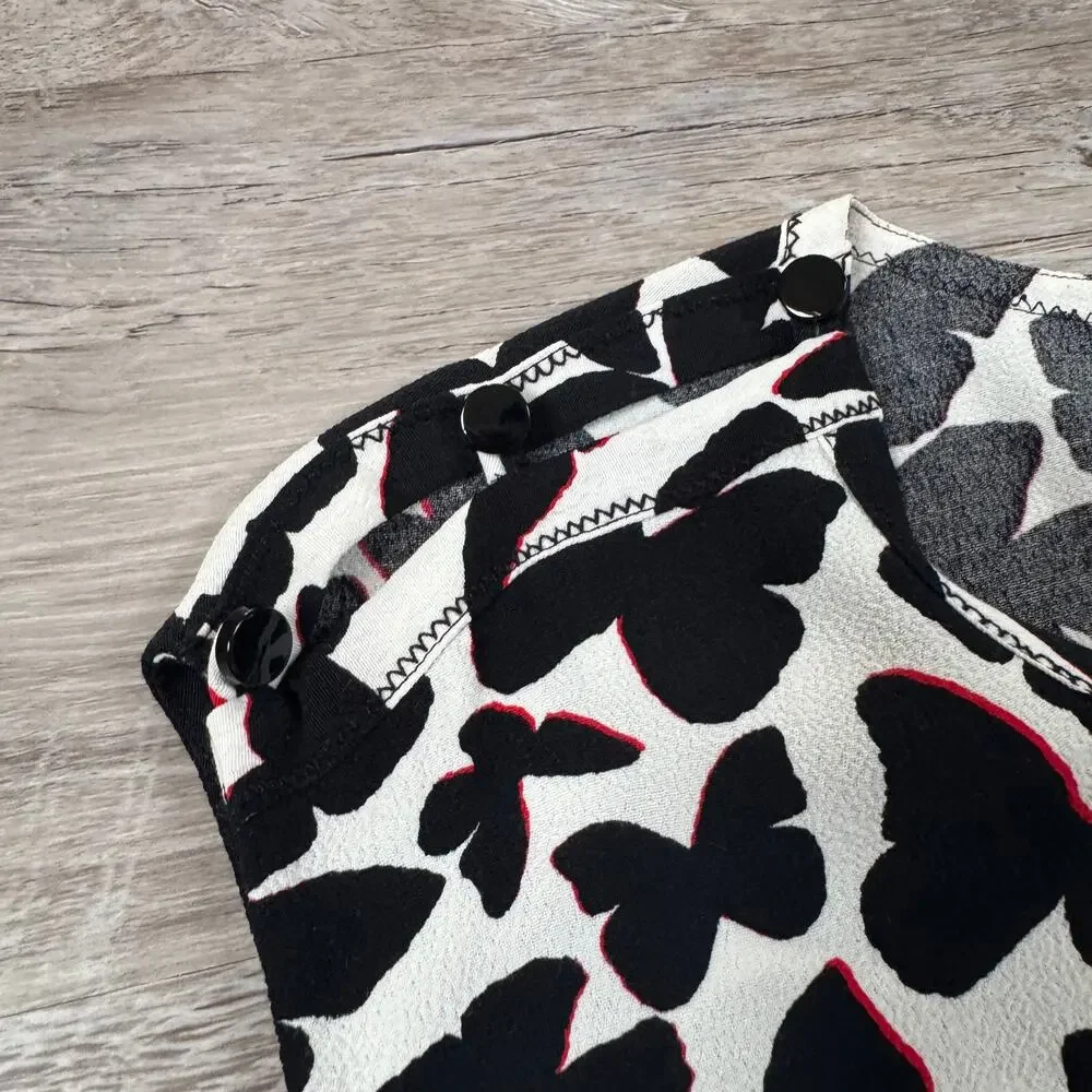 Kate Spade Butterfly Print Sleeveless Blouse White Black Classic Small